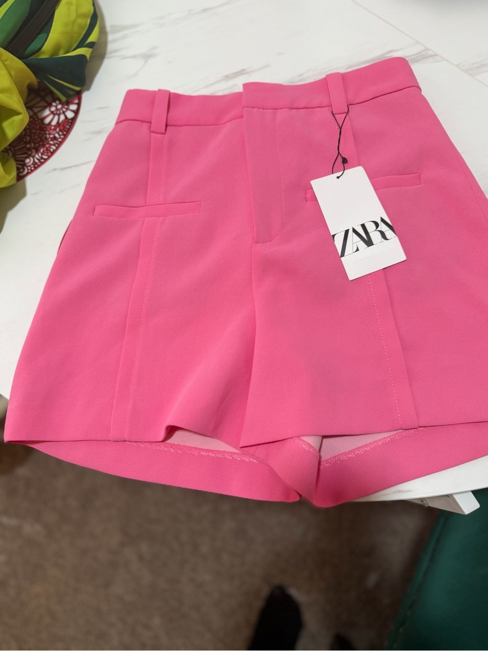 ZARA Bright Pink High-Waist Tailored Bermuda Shorts